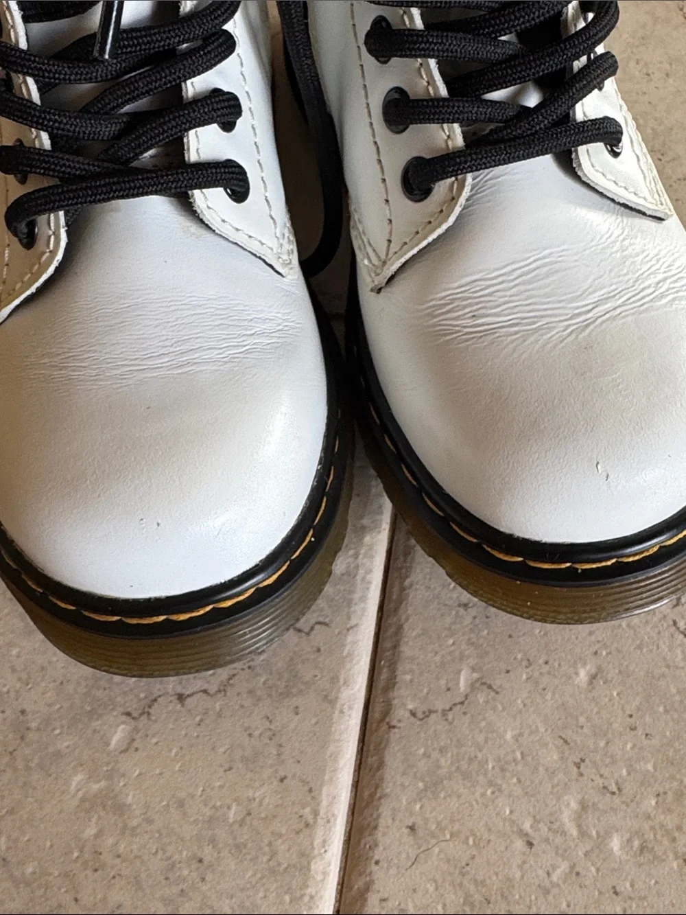 Dr. Martens White Leather Lace-Up Combat Boot